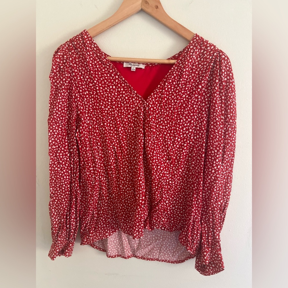 Madewell Kinston Side-Button Wrap Top in Park Picnic Print - Size L